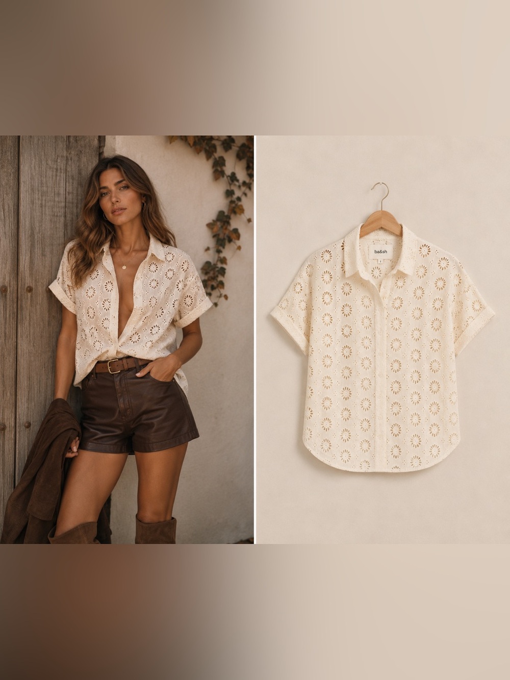NEW! BA&SH Buster Eyelet Shirt Top | Floral Cutwork | 100% Cotton | Size 2 US M